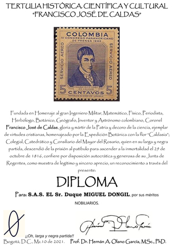 Diploma de la Tertulio Histórica 2021