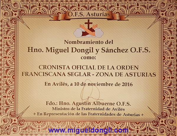 Diploma Cronista OFS Asturias